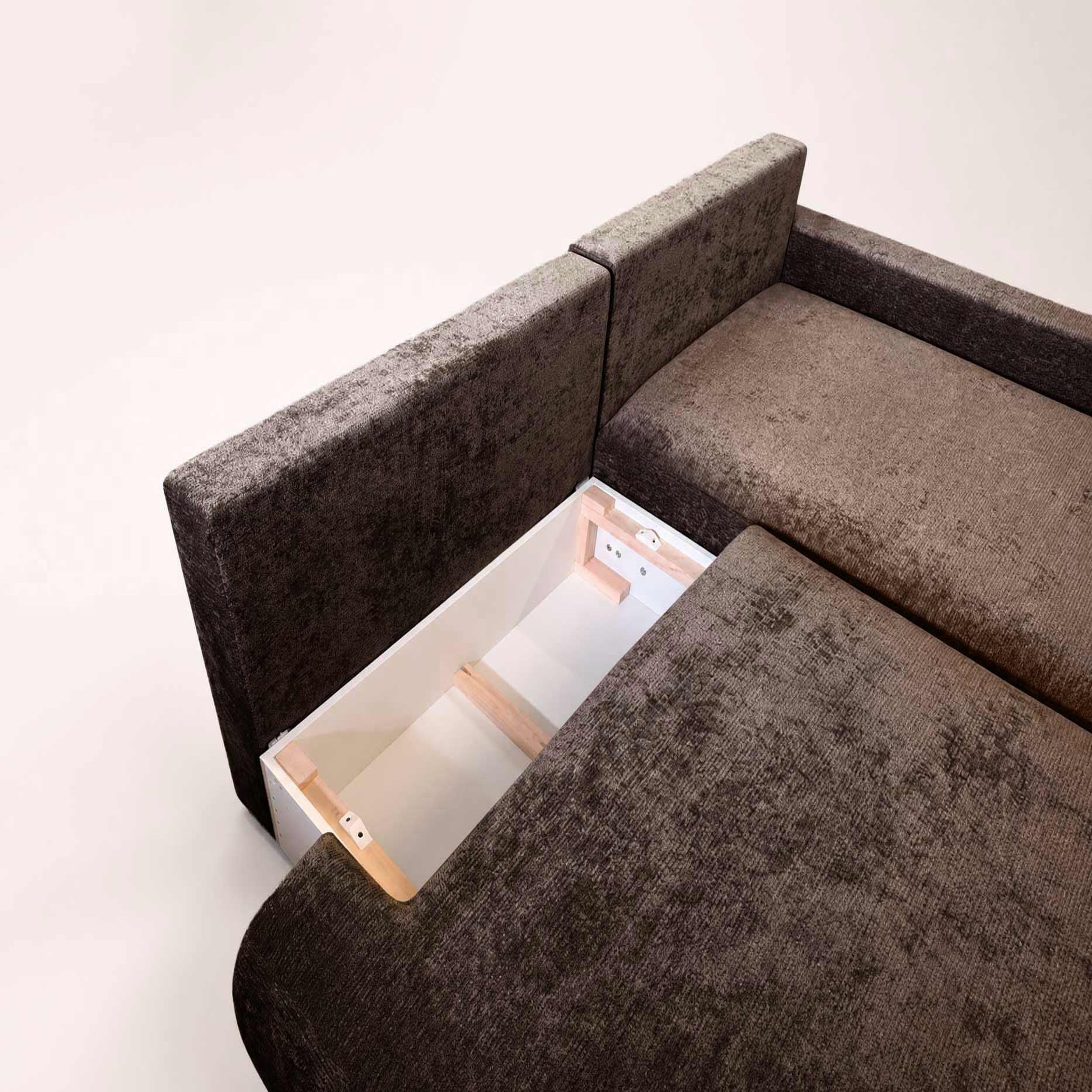 Voir la diapositive 5 : BEST MOBILIER Pivoine - canapé d'angle ouvert droit 4 places convertible avec coffre en tissu texturé
