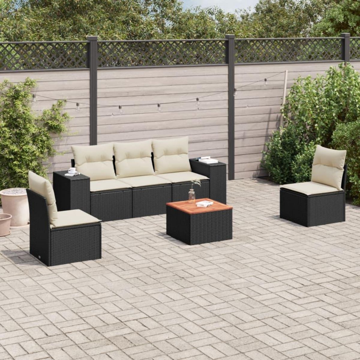 VIDAXL Salon de jardin 6 pcs avec coussins noir resine tressee
