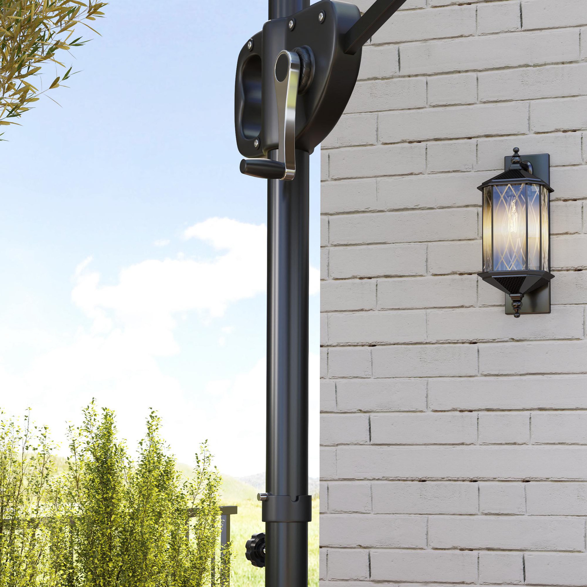 Voir la diapositive 4 : OUTSUNNY Parasol déporté carré 2,5 x 2,5 m avec base de lestage - inclinaison réglable - métal époxy tissu anthracite