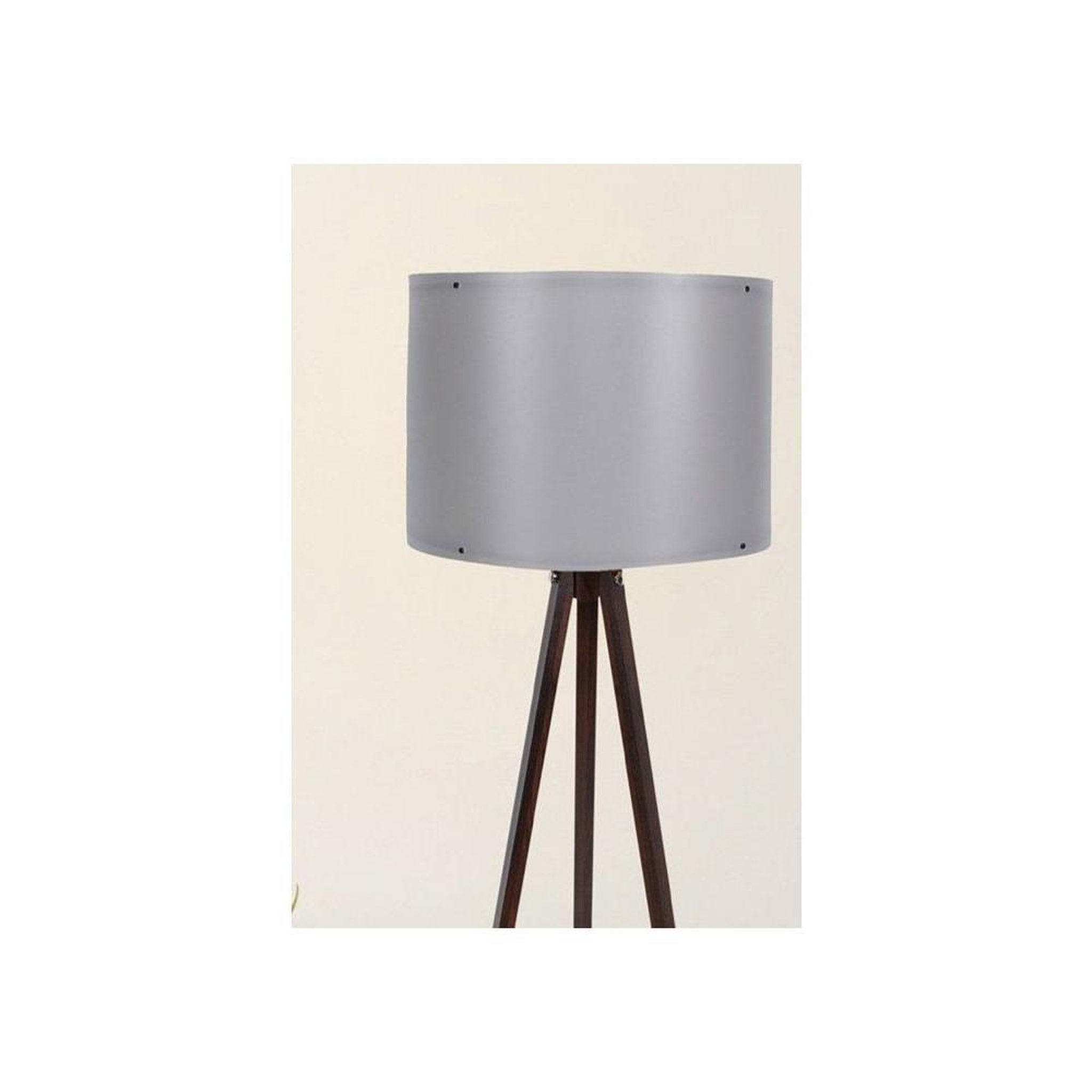 Voir la diapositive 4 : Lampe sur pied style scandinave grise et noyer 145 cm avec trépied MDF et abat-jour en polypropylène E27 40 W