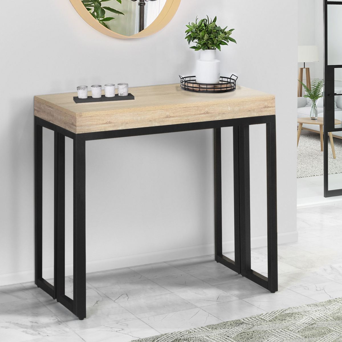 ID MARKET Table console extensible TORONTO 6 personnes 140 cm design industriel