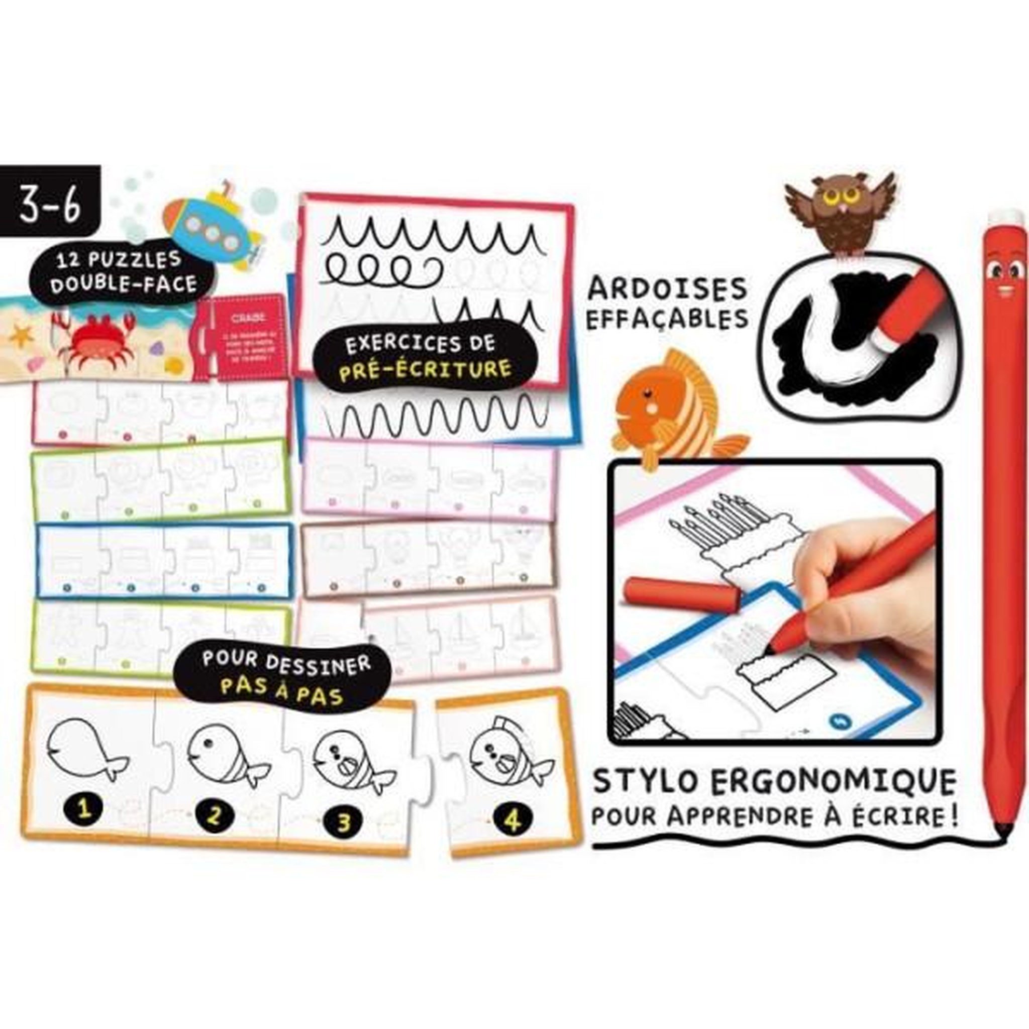 Voir la diapositive 3 : LISCIANI GIOCHI Kit de dessin - LISCIANI - Montessori Pen - École de dessin - Stylo ergonomique - Tableaux effaçables - Activités créatives