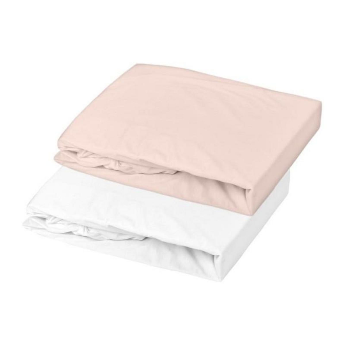 DOMIVA DOMIVA Lot 2 Draps housse Uni - Jersey - oeko-Tex - Blanc/Nude - 60 x 120 cm