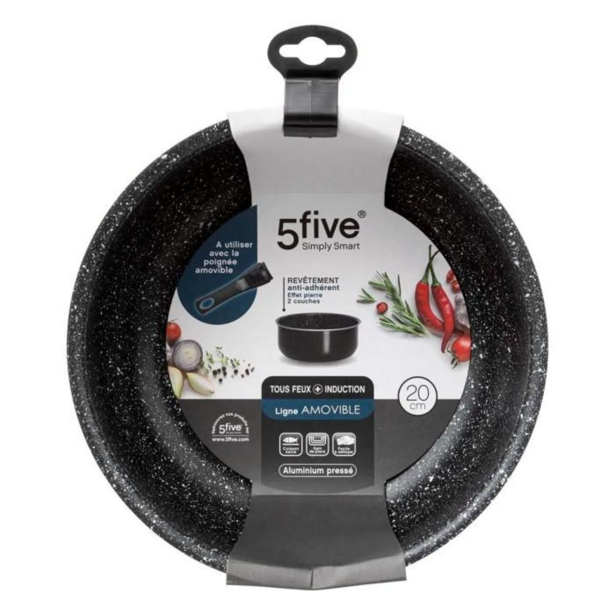 FIVE Casserole en Aluminium  Amovible  20cm Noir