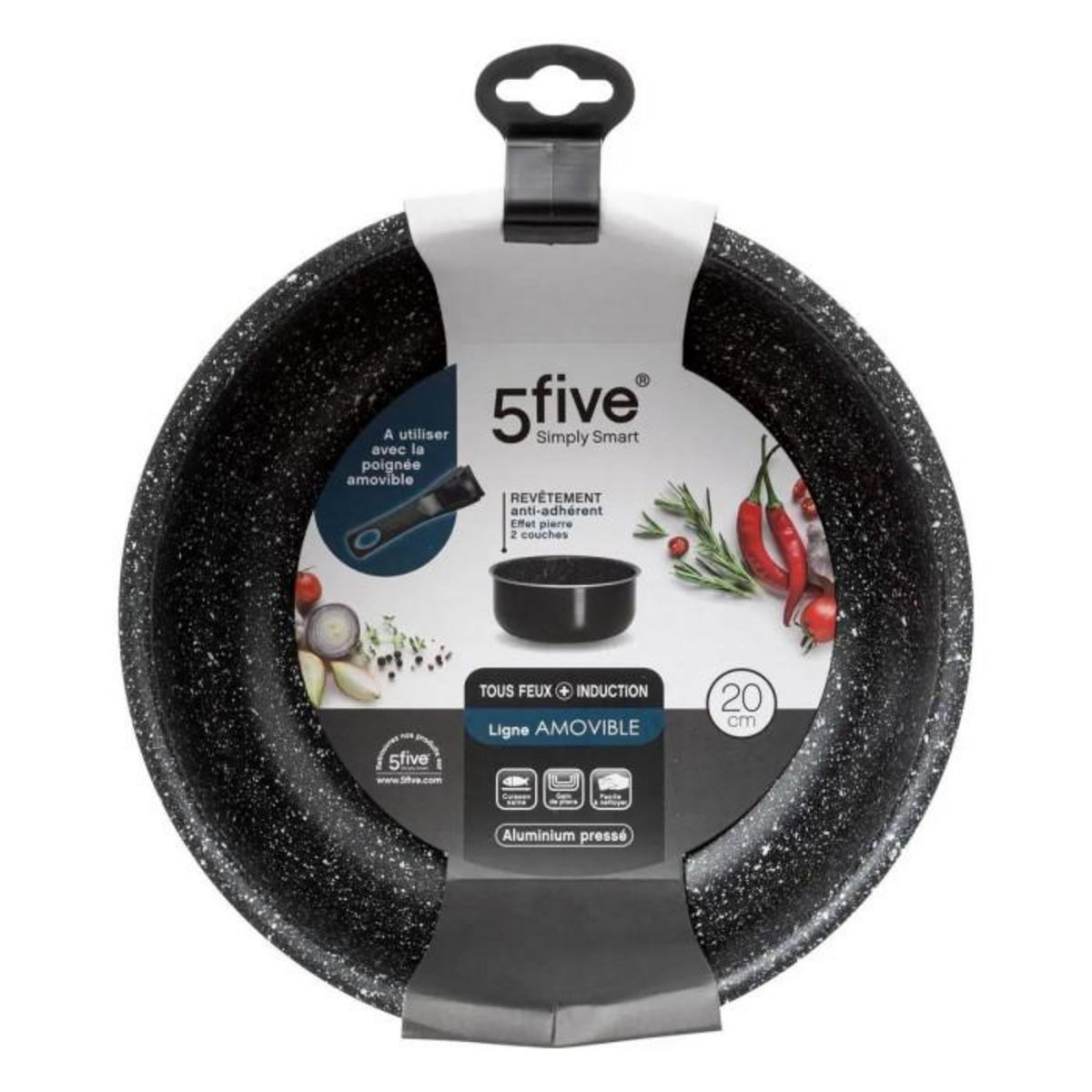 FIVE Casserole en Aluminium  Amovible  20cm Noir