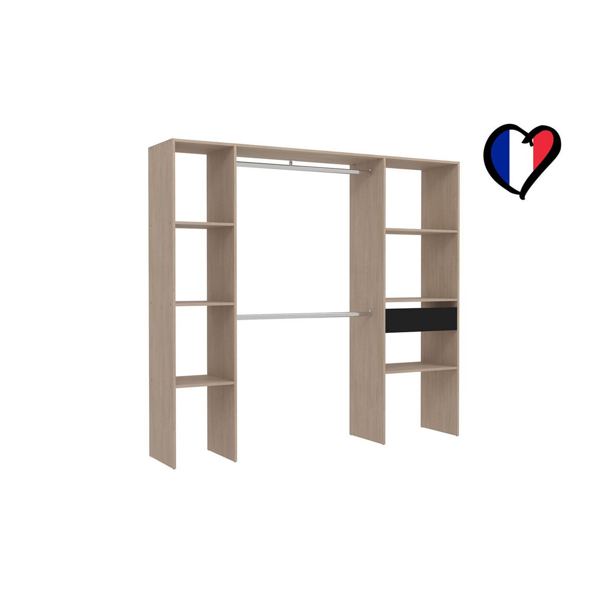 CONCEPT USINE Dressing bois avec 6 étagères, 1 tiroir et 2 penderies : 198 x 40 x 180 cm ELYSEE