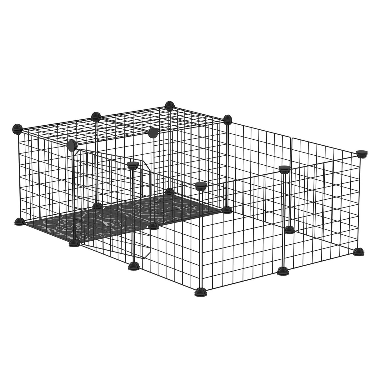 PAWHUT Cage parc enclos rongeurs modulable dim. L 105 x l 70 x H 35 cm résine PP fil métallique noir