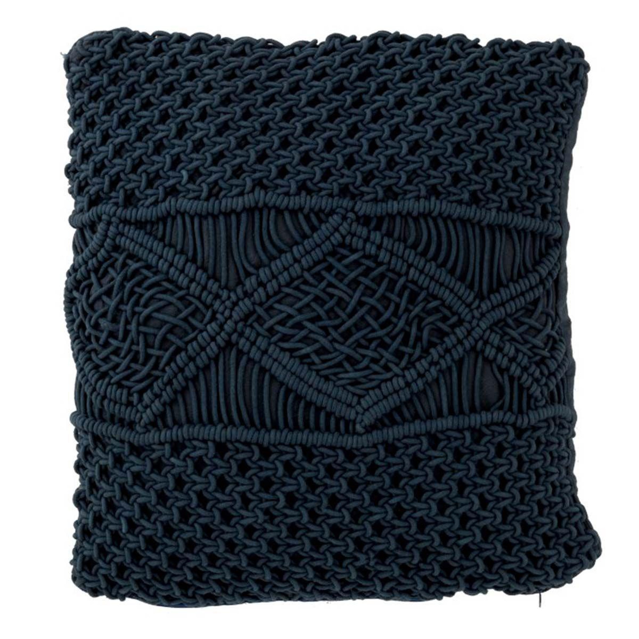 J-LINE Coussin carré déco  macramé  45x45cm bleu