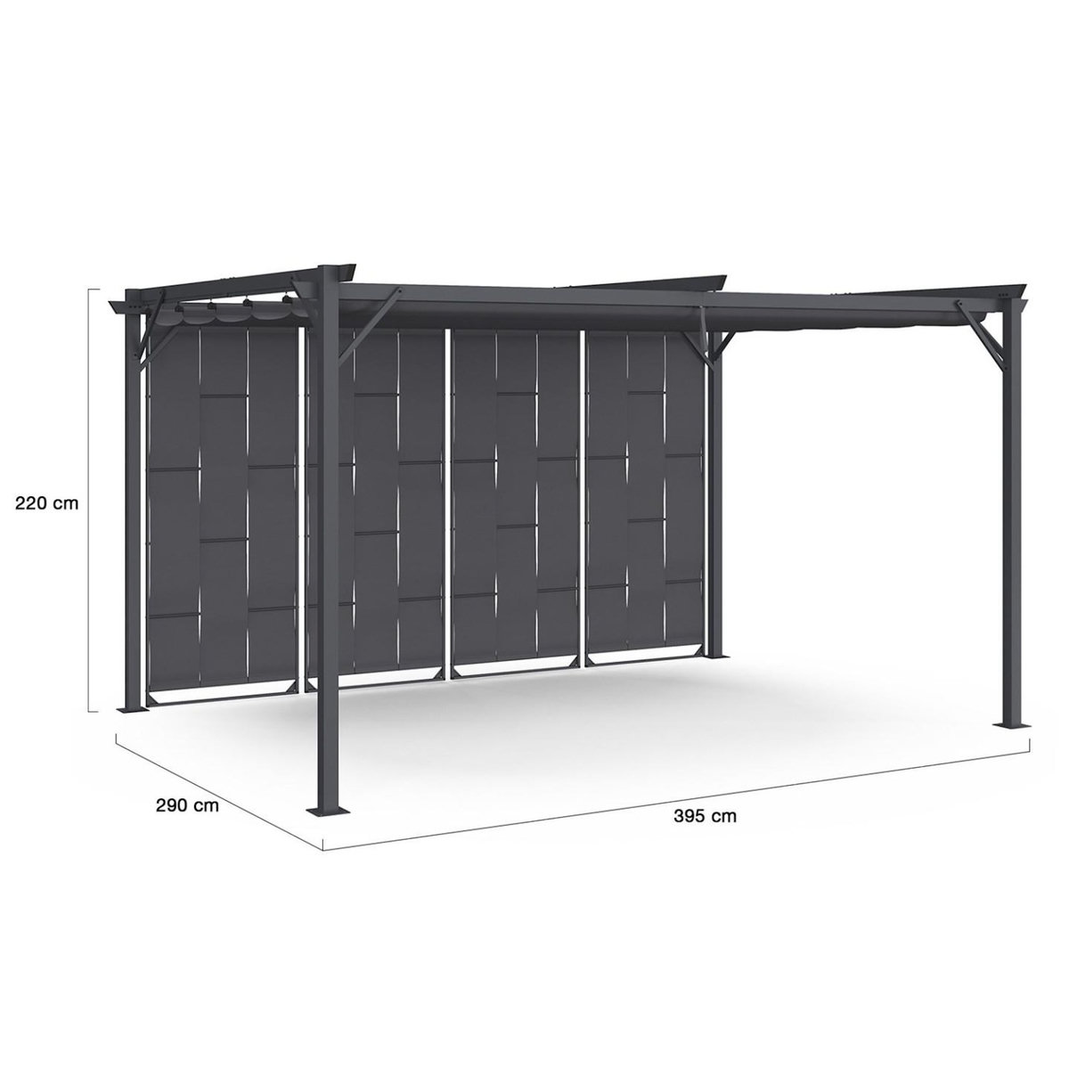 ID MARKET Pergola persienne 3x4 M gris anthracite avec toit rétractable et 4 pans modulables