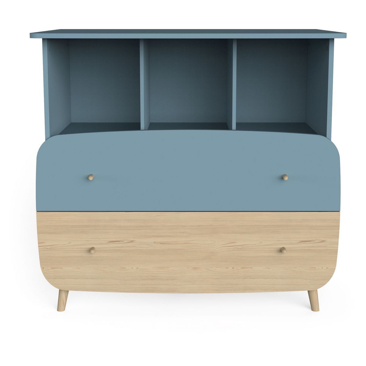 Commode bébé 2 tiroirs 3 niches bleu LINIA 