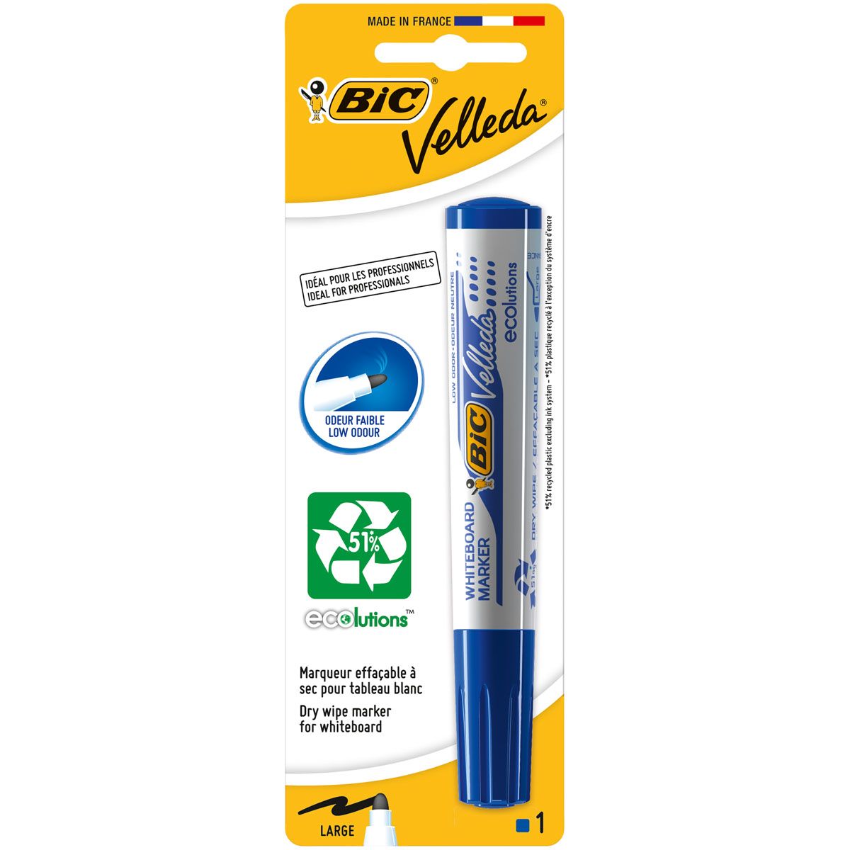 BIC Feutre pour tableau blanc effaçable à sec pointe conique moyenne bleu VELLEDA 1701 ECOLUTIONS