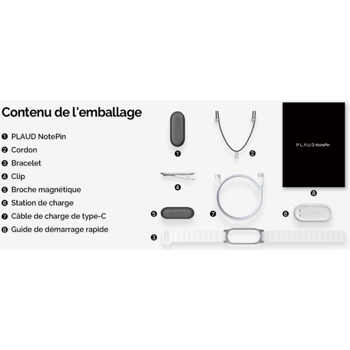 PLAUD DICTAPHONE NotePin Cosmic Gray & accessoires