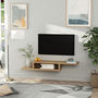 Voir la diapositive 6 : HOMCOM Meuble TV mural flottant design - étagère murale flottante - niche, passe-fils - panneaux particules chêne clair