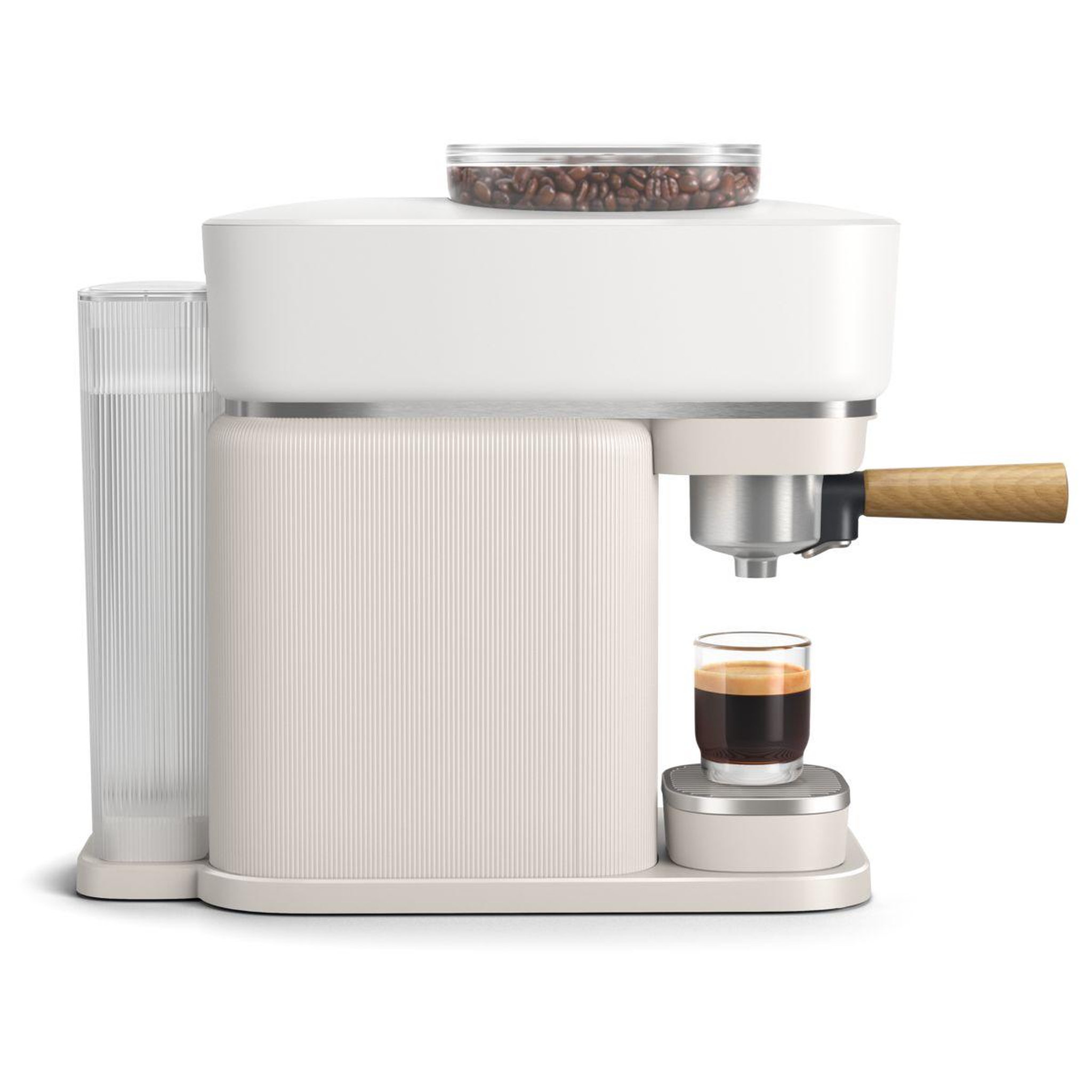 Voir la diapositive 2 : Philips Machine à expresso baristina bar302/20 cafetière à grain blanche + porte-filtre bois de hêtre