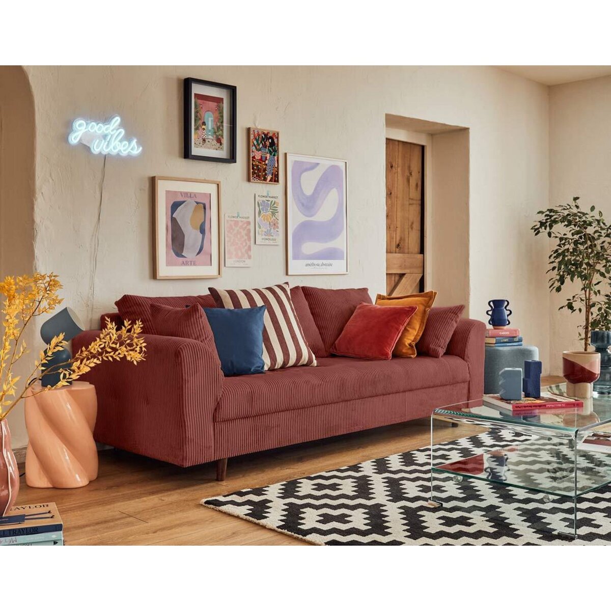 LISA DESIGN Rune - canapé 3 places - en velours côtelé