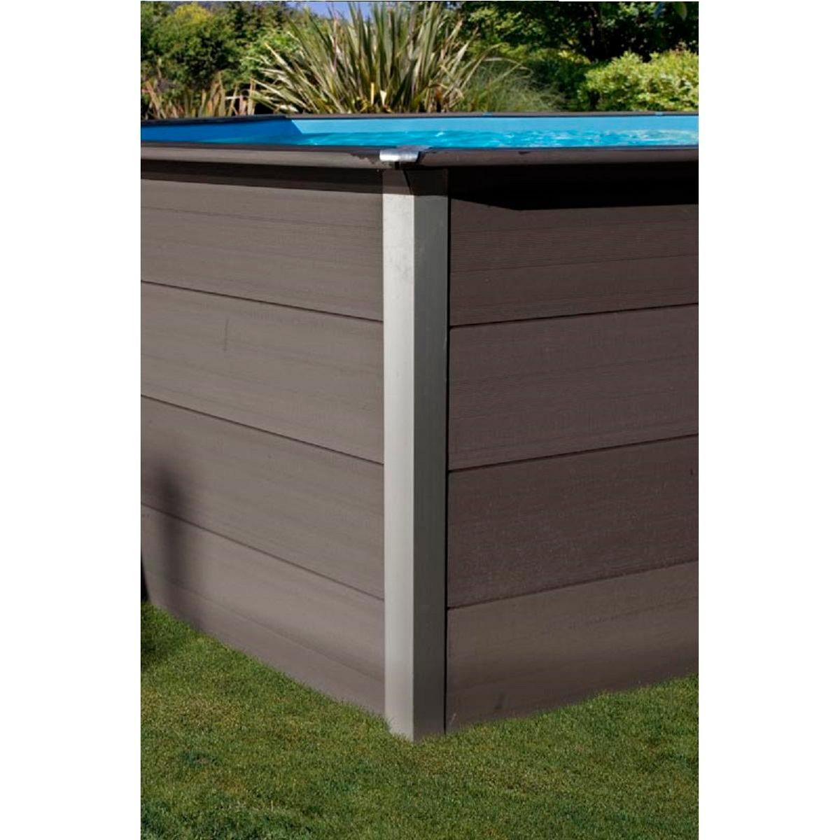 GRE Piscine hors sol rectangulaire en composite - Grise - 4,66 x 3,26 x H 1,24 m 