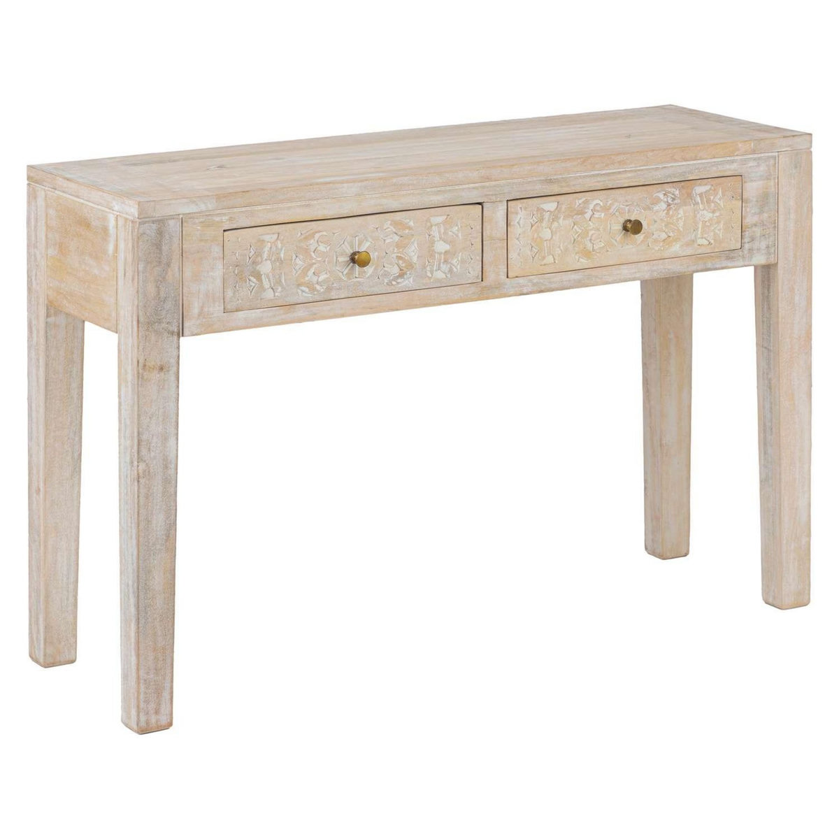 ATMOSPHERA Console 2 tiroirs en bois massif SHIREL - Beige
