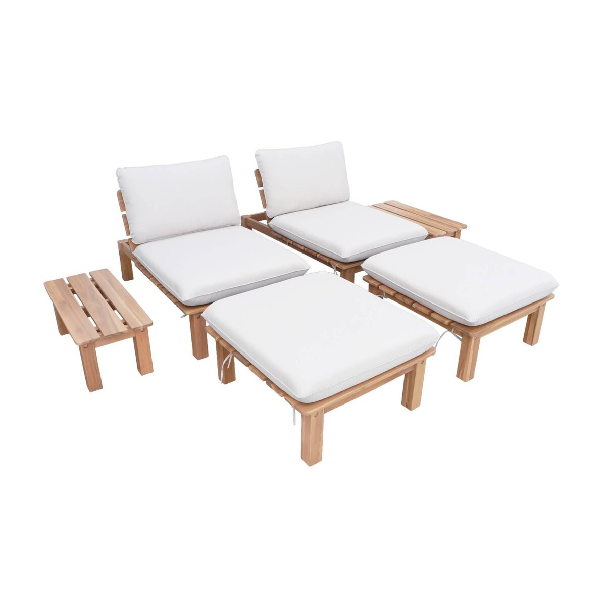 SWEEEK Lot de 2 bains de soleil modulables bois d'acacia naturel multi positions avec table - Mae