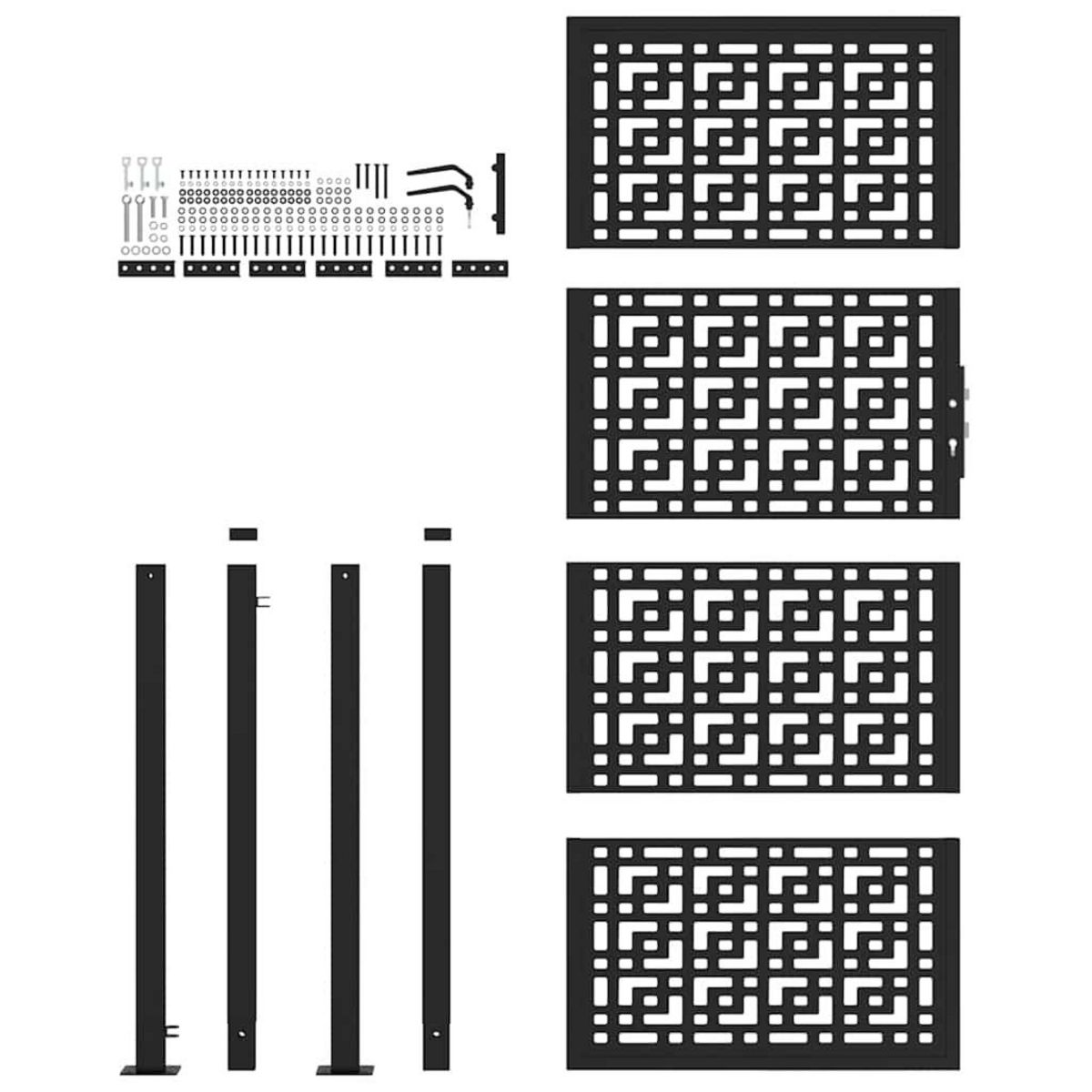 VIDAXL Portail de jardin noir 105x205 cm acier conception croisee