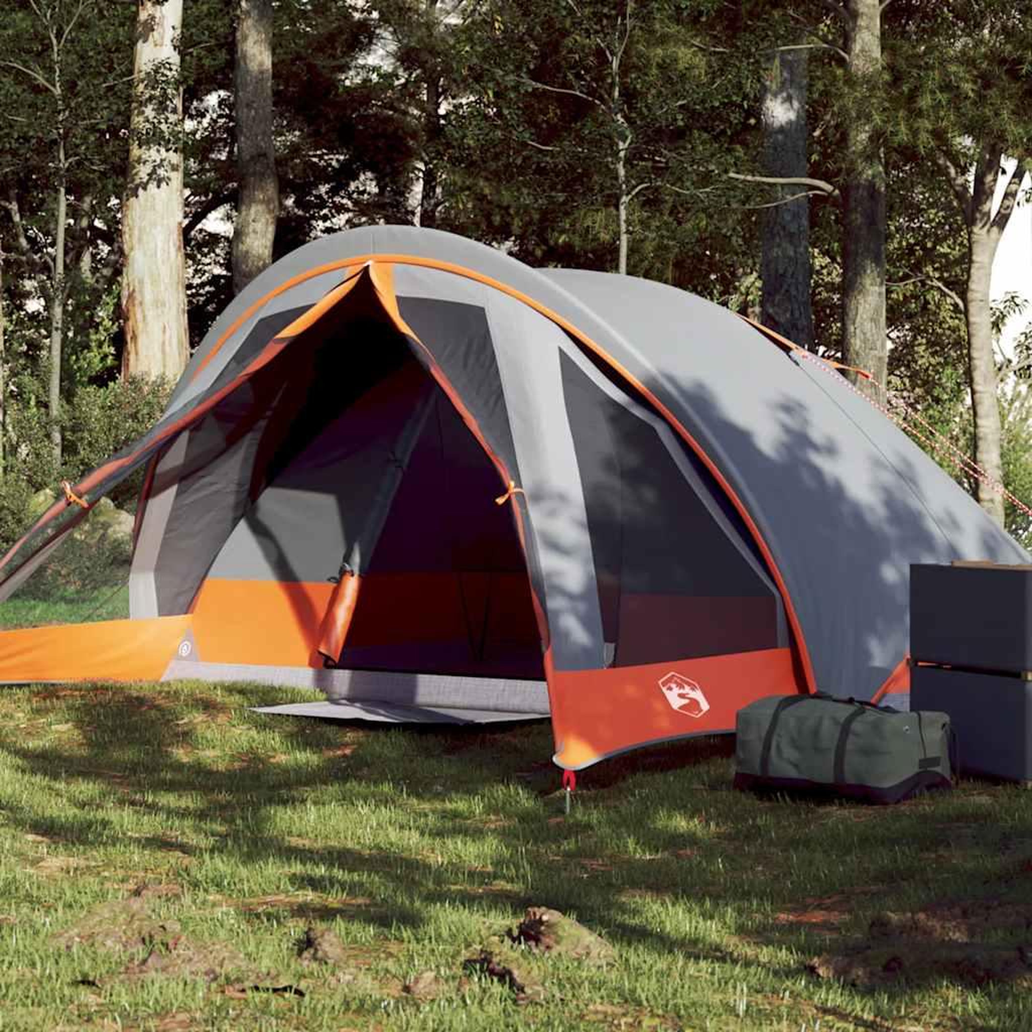 VIDAXL Tente de camping de cabine 4 personnes gris orange impermeable