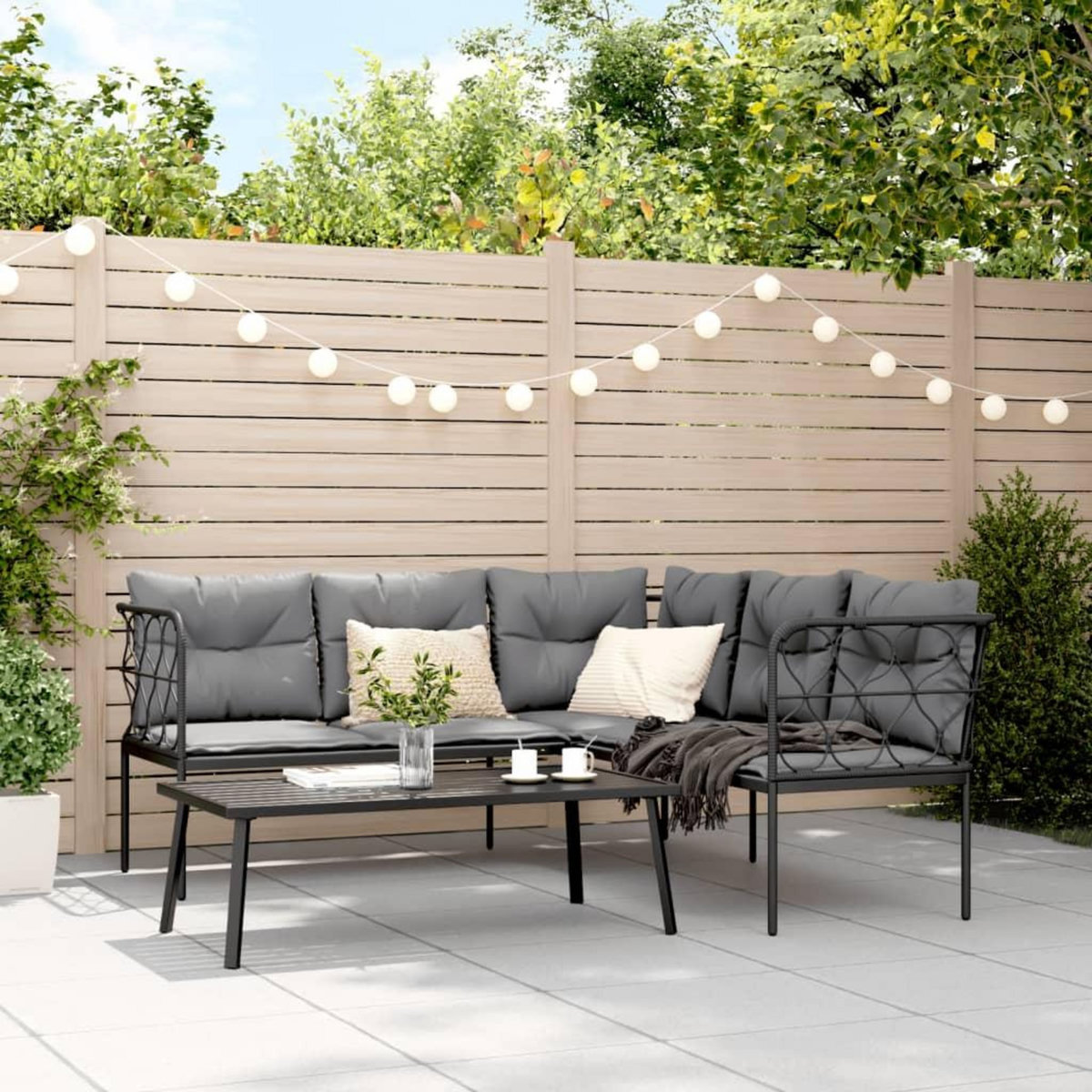 VIDAXL Ensemble de canapes de jardin et coussins noir acier textilene