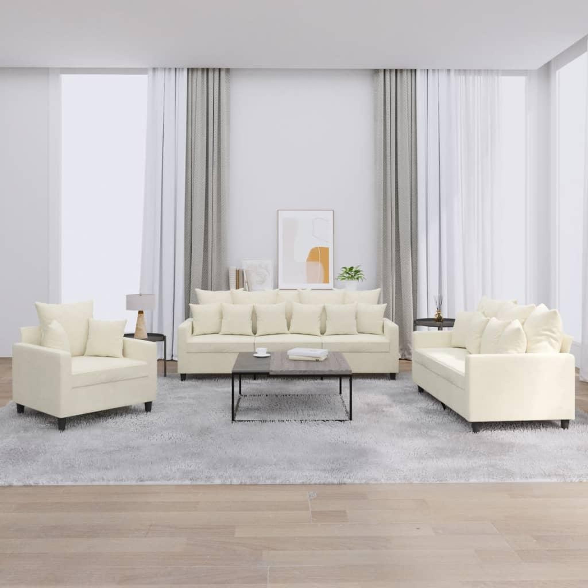 VIDAXL Ensemble de canapes 3 pcs avec coussins Creme Velours