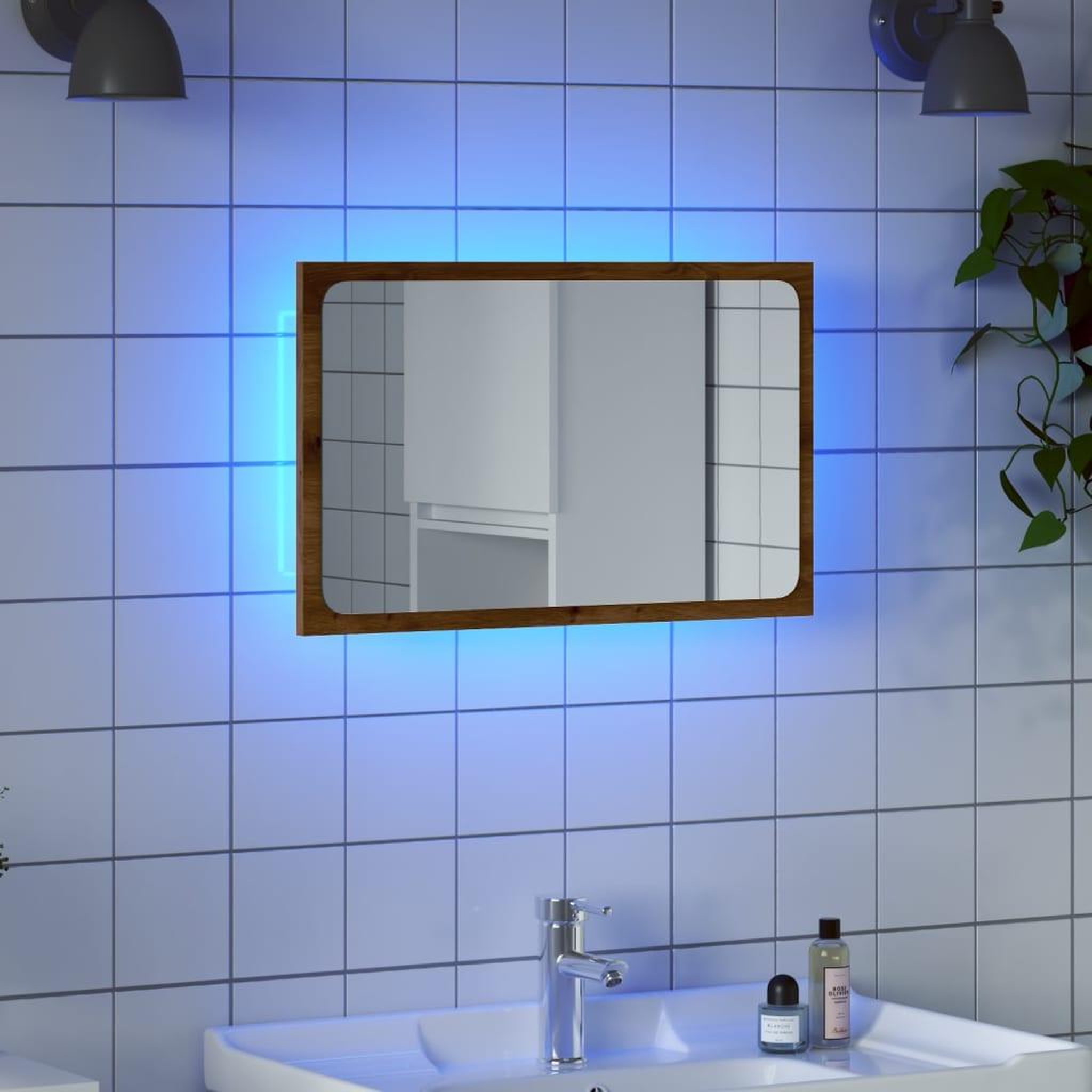 VIDAXL Miroir de salle de bain avec lumiere LED chene artisanal