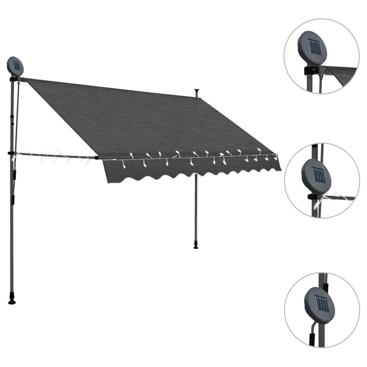 VIDAXL Auvent manuel retractable avec LED 250 cm Anthracite