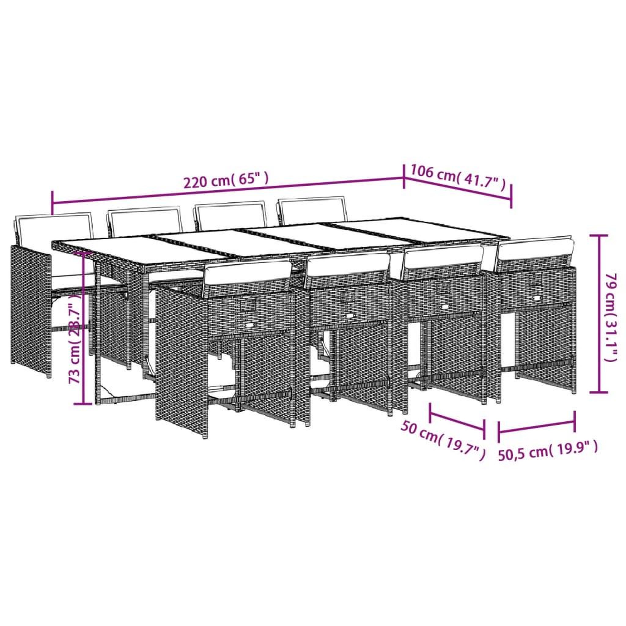 Voir la diapositive 6 : VIDAXL Ensemble a manger de jardin et coussins 9 pcs gris clair rotin