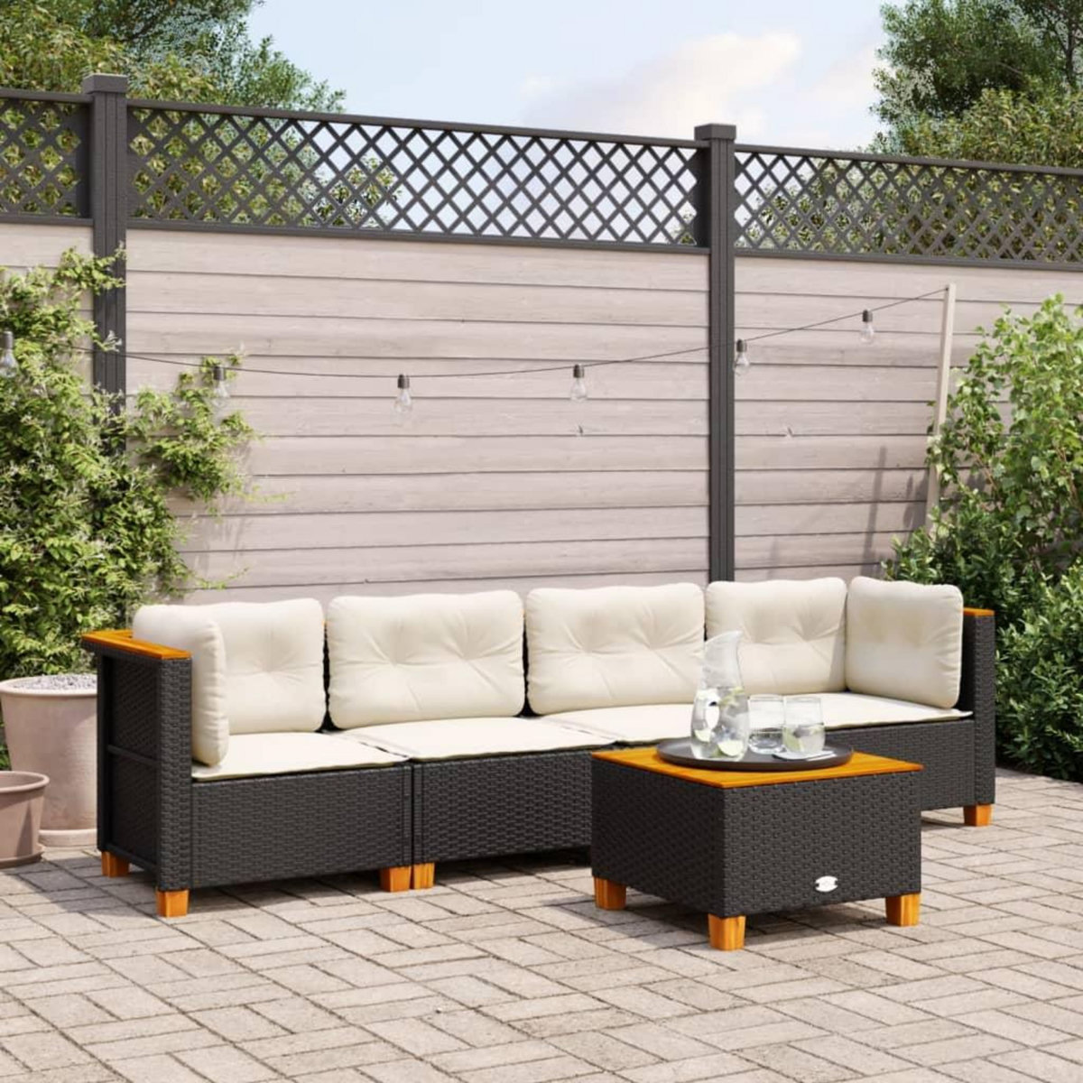 VIDAXL Salon de jardin 5 pcs avec coussins noir resine tressee