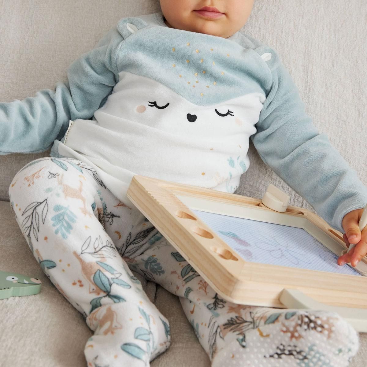 Petit Béguin Pyjama bébé 2 pièces en velours avec pieds Alma