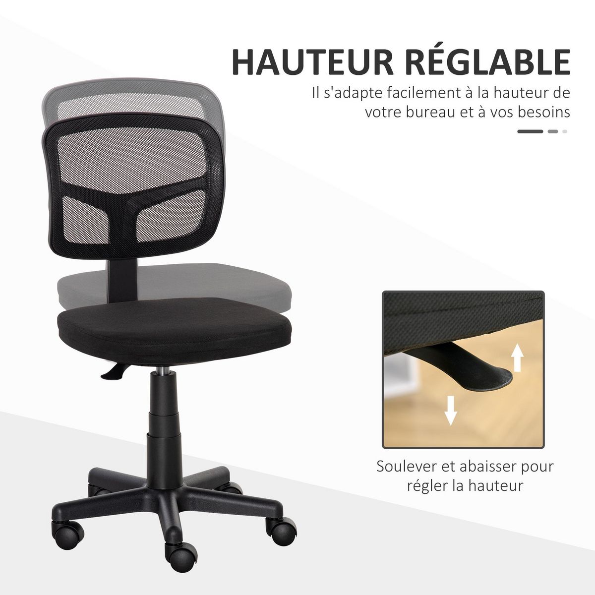 VINSETTO Chaise de bureau ergonomique hauteur réglable dossier enveloppant maille noir