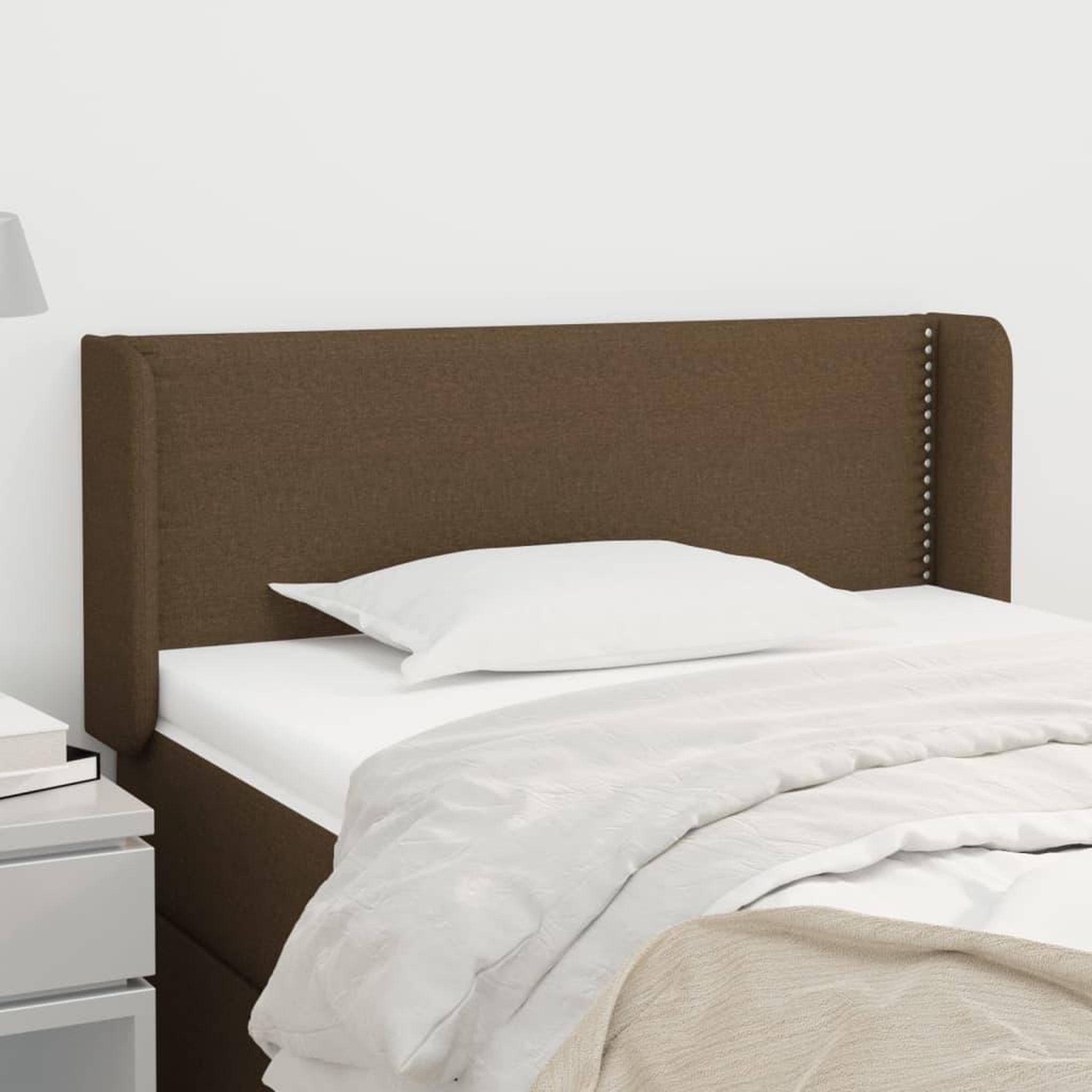 Voir la diapositive 1 : VIDAXL Tete de lit avec oreilles Marron Fonce 103x16x78/88 cm Tissu
