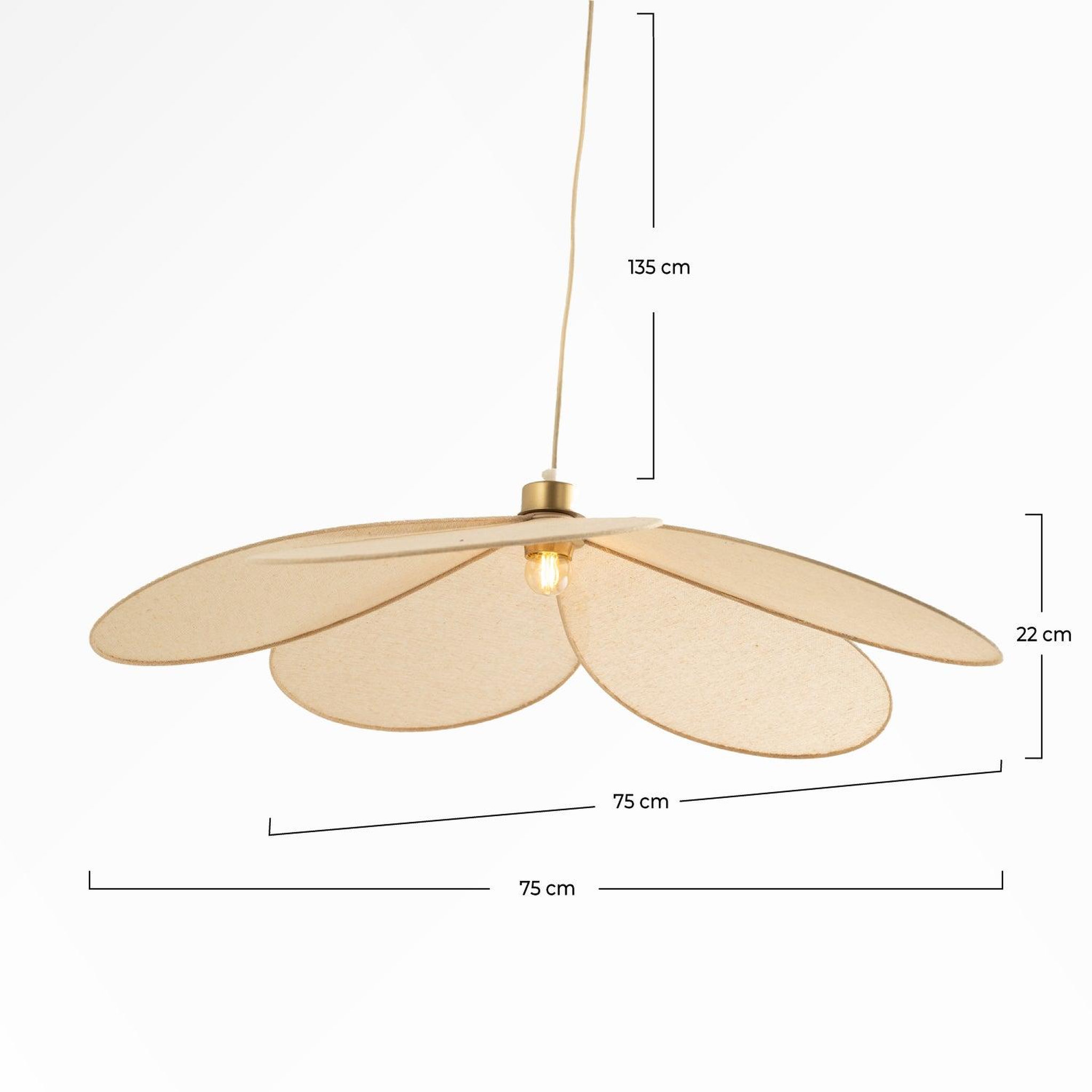 Voir la diapositive 4 : MAISON PAVANE Suspension pétale en tissu beige et métal doré 75 cm-flora