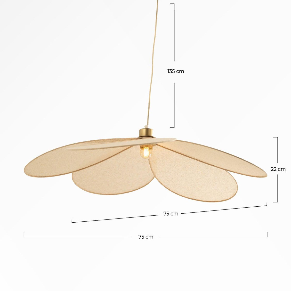 Rendez vous déco Suspension pétale en tissu beige et métal doré 75 cm-Flora