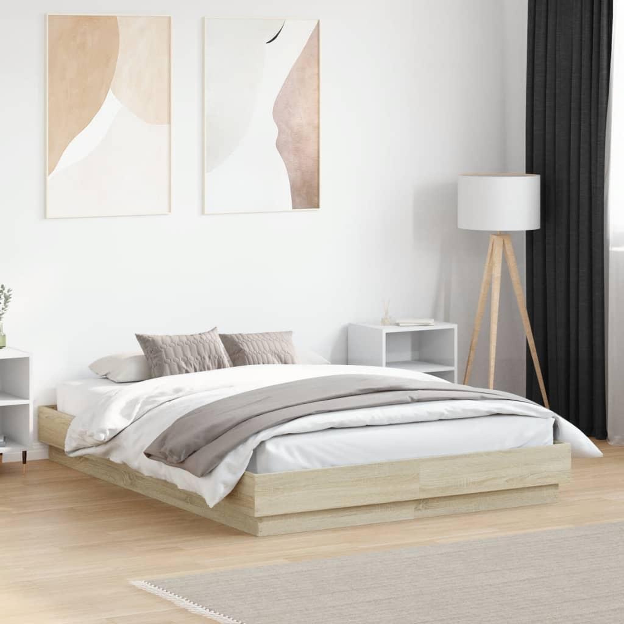 VIDAXL Cadre de lit avec LED sans matelas chene sonoma 120x190 cm