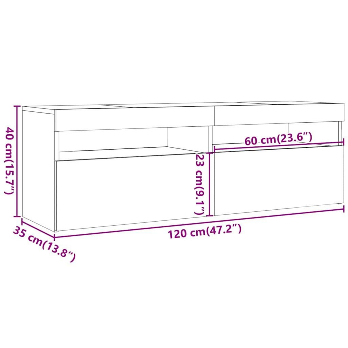 VIDAXL Meuble TV avec lumieres LED blanc brillant 120x35x40 cm