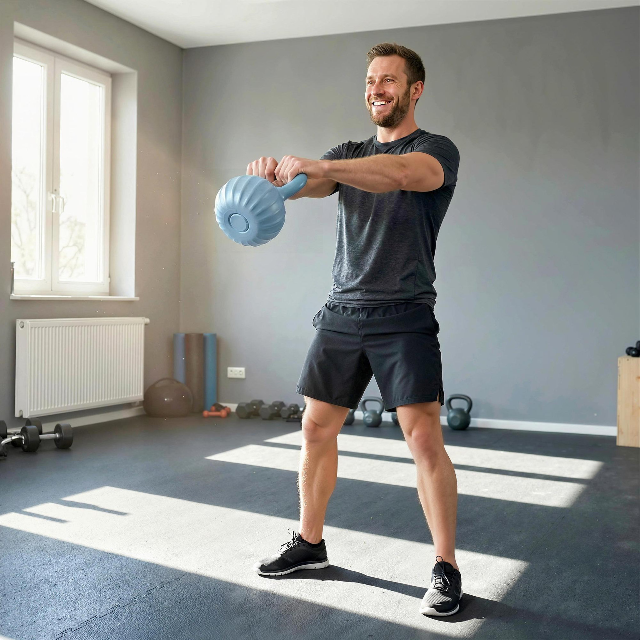 Voir la diapositive 2 : HOMCOM Kettlebell 14 kg - prise ergonomique - entraînement musculaire & haltérophilie - pp bleu ciel