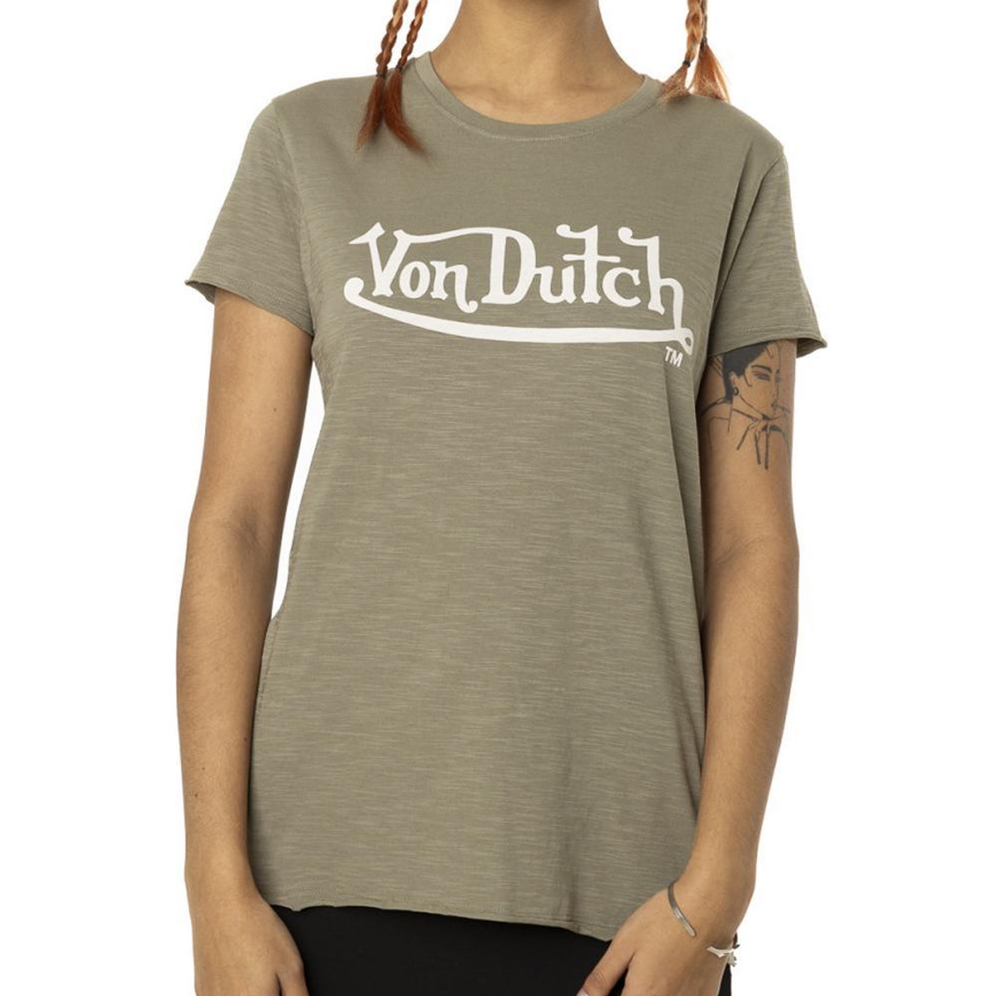 VON DUTCH T-shirt Kaki Femme Von Dutch Slub. Coloris disponibles : Vert