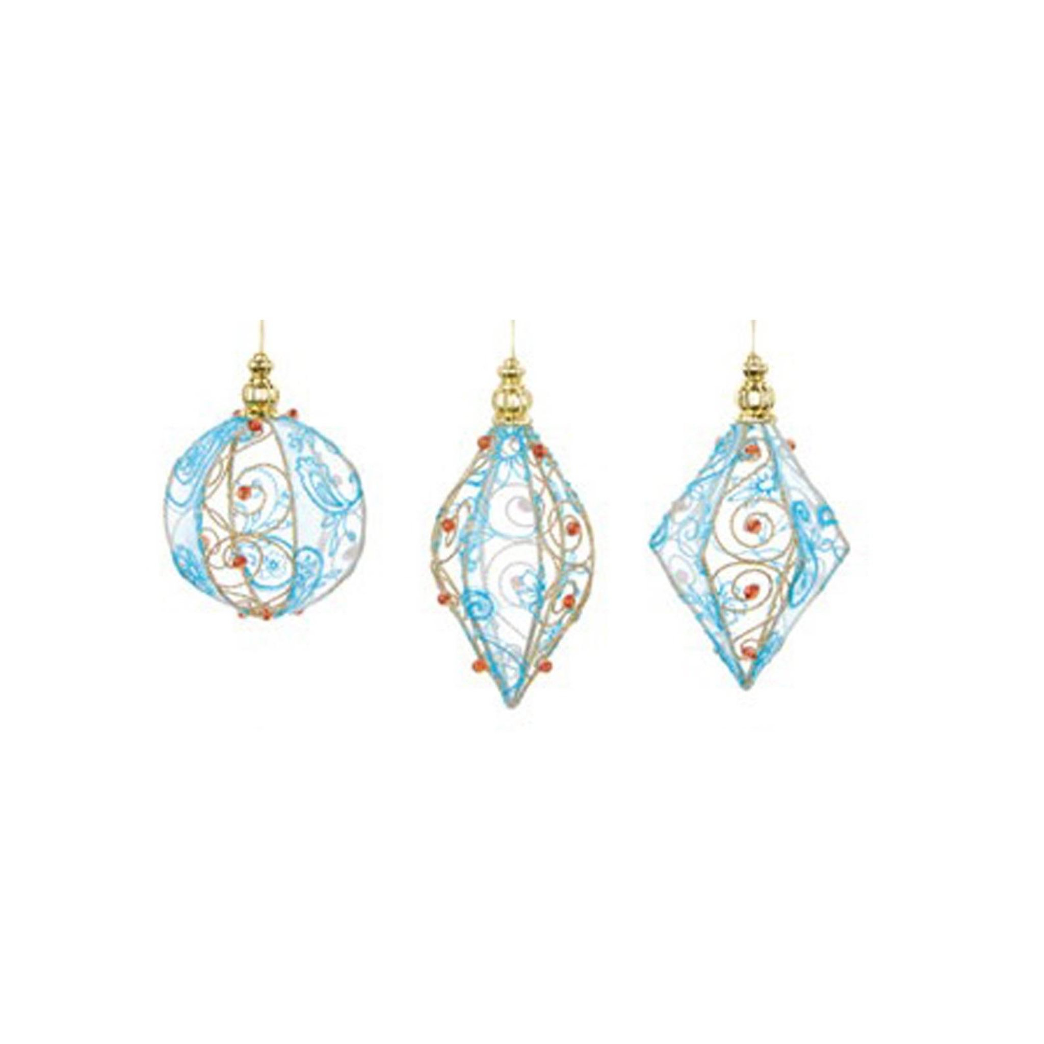 Eden Lot de 3 boules de noël en métal bleu et rouge
