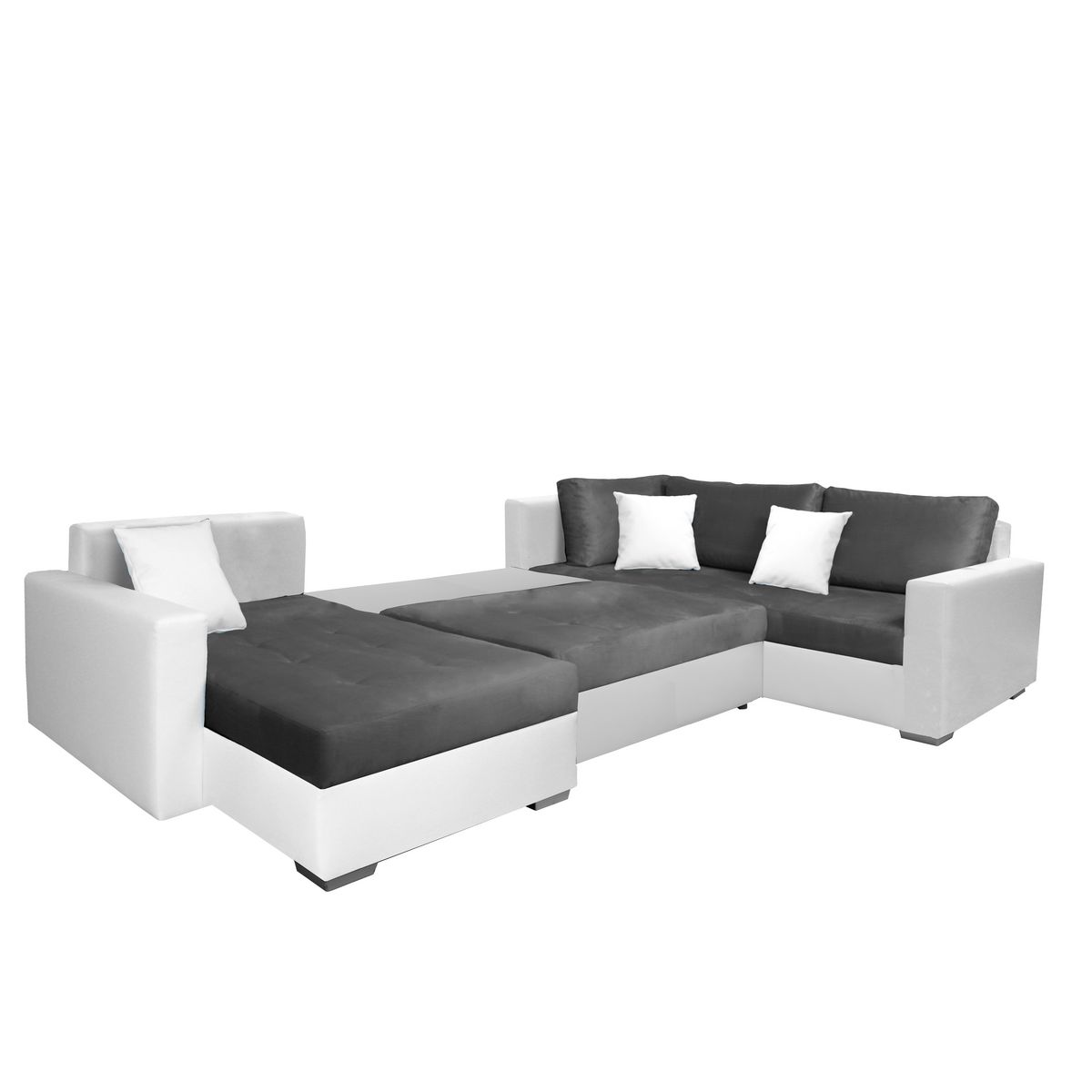 Canapé d'angle droit convertible panoramique 5 places tissu simili avec coffre MAGNUS