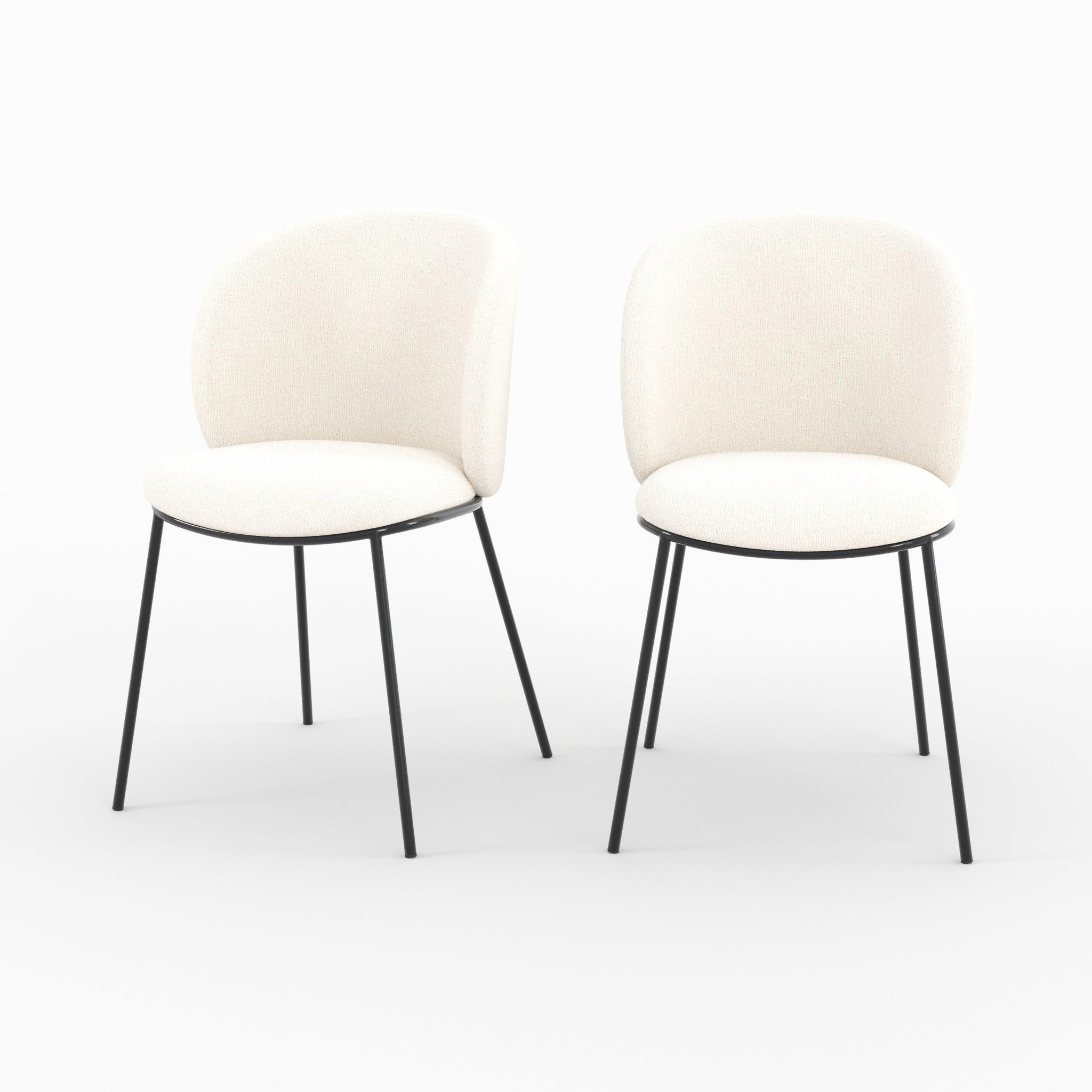 MAISON PAVANE Lot de 2 chaises en tissu doux blanc, pieds métal noir-bulle