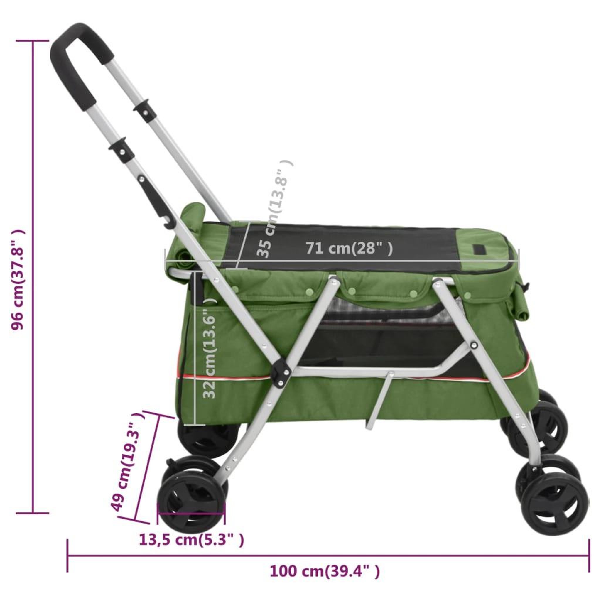 Voir la diapositive 6 : VIDAXL Poussette pour chien pliante Vert 100x49x96 cm Tissu de lin