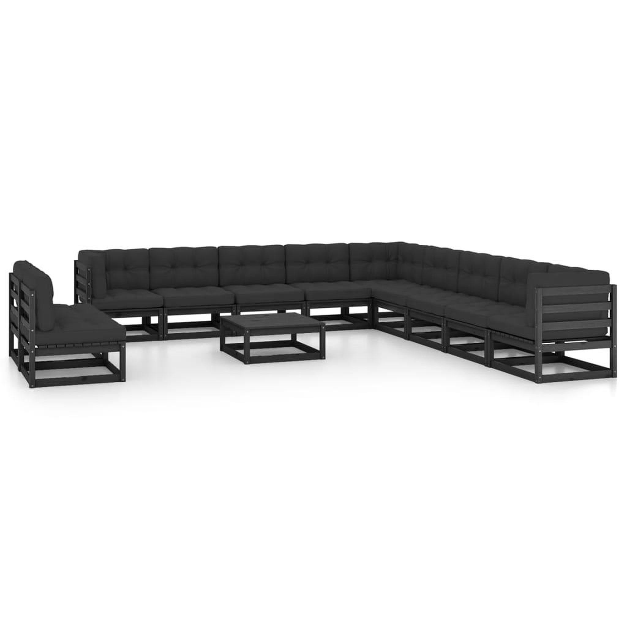Voir la diapositive 1 : VIDAXL Salon de jardin 12 pcs avec coussins Noir Bois de pin massif