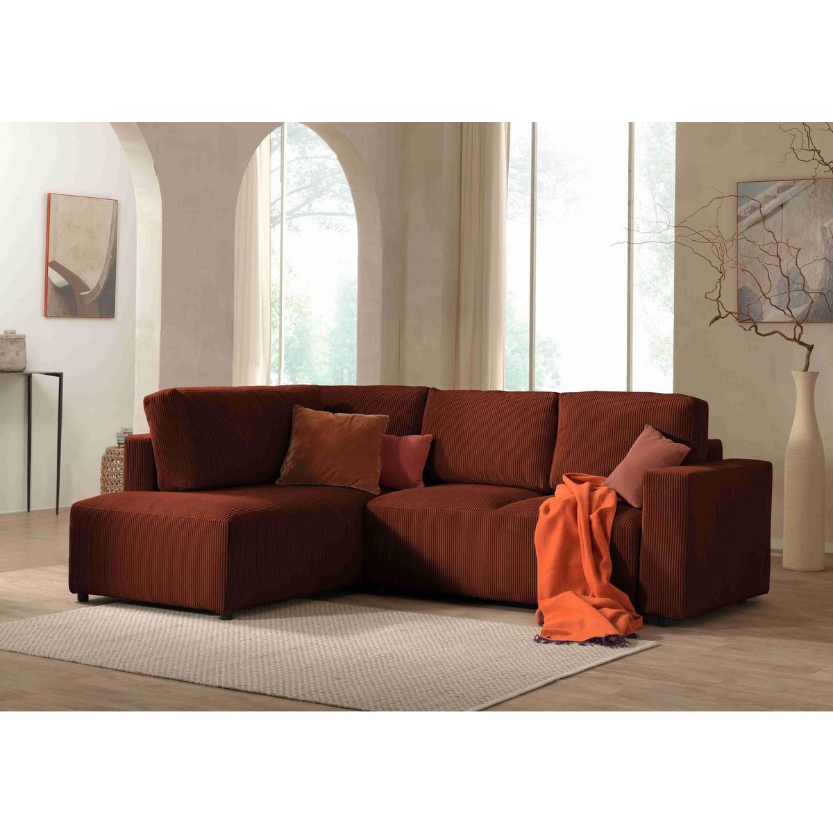 LISA DESIGN Livy - canapé d'angle convertible - avec coffre - en velours côtelé - 5 places - gauche