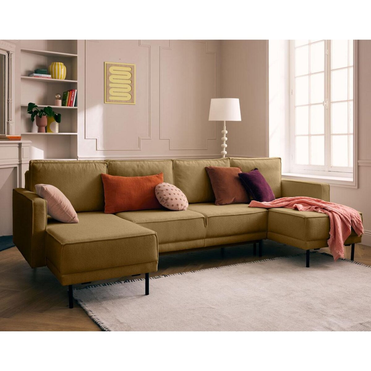 LISA DESIGN Charlie - canapé panoramique en u 7 places - convertible avec coffre - en tissu