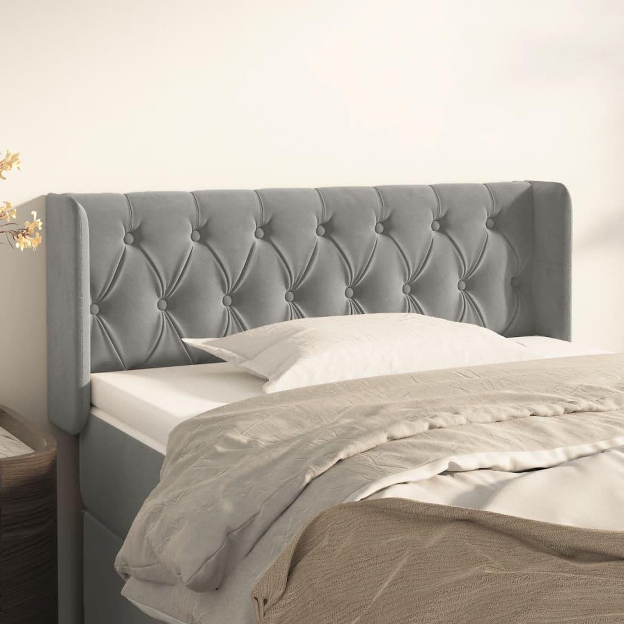 Voir la diapositive 1 : VIDAXL Tete de lit avec oreilles Gris clair 103x16x78/88 cm Velours