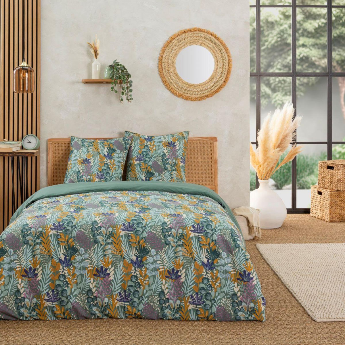 FUTURE HOME Parure de lit 2 personnes végétal tropical réversible