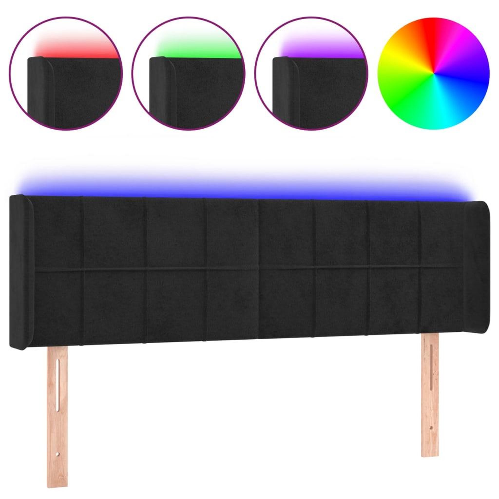 Voir la diapositive 2 : VIDAXL Tete de lit a LED Noir 147x16x78/88 cm Velours