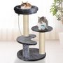 Voir la diapositive 2 : PAWHUT Arbre à chats 2 griffoirs grattoirs sisal naturel 3 plateformes corde à grimper dim. Ø 40 x 65H cm peluche haute densité 500 g/m² gris